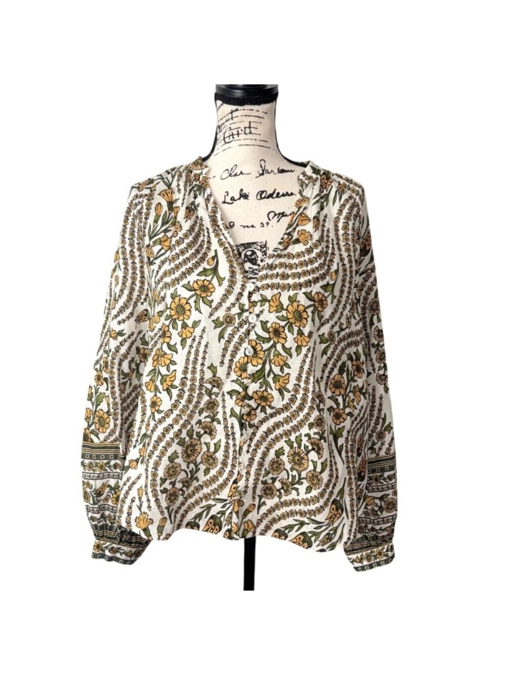 Veronica Beard Women Size 10 Ailani Floral Linen Top Button-Up Long Sleeve